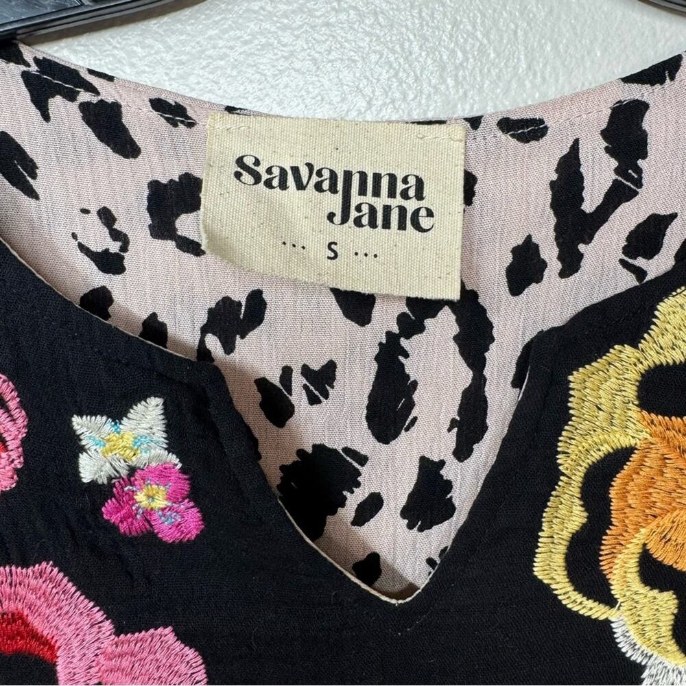 SAVANNA JANE Shift Dress Leopard Print Embroidered Floral Boho Dress Size Small - Picture 4 of 6